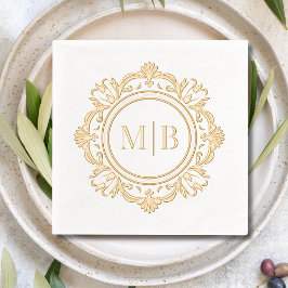 Servilletas Con Brillo Personalizado de Ornate Floral Monograma Boda