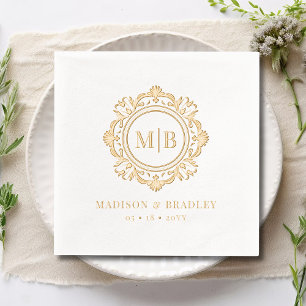 Servilletas Con Brillo Personalizado de Ornate Floral Monograma Boda