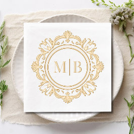 Servilletas Con Brillo Personalizado de Ornate Floral Monograma Boda