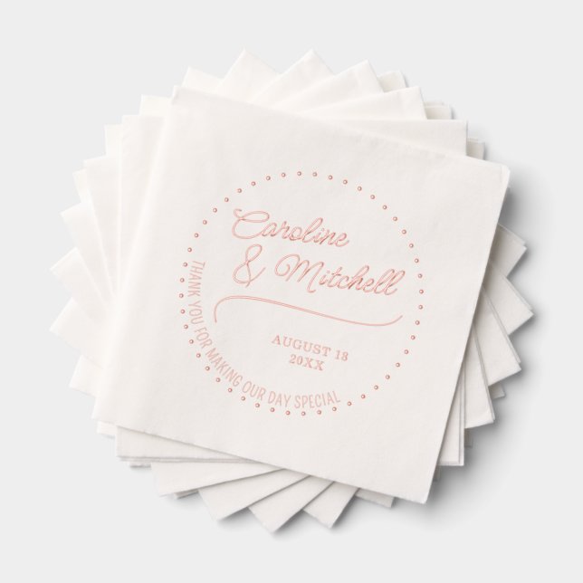 Servilletas Con Brillo Personalizado Elegante Clásico Pareja Nombres Rosa (Insitu (apilados))