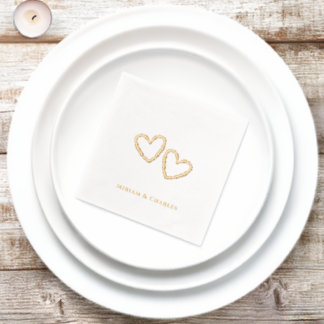 Servilletas Con Brillo Personalizado Simple Elegante Corazón Boda Oro