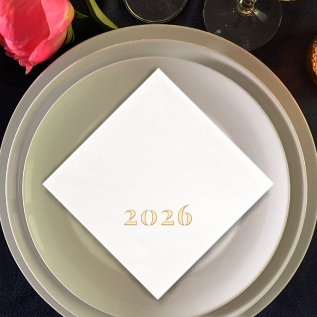 Servilletas Con Brillo Personalizado Texto Oro Fiesta 2026 Año Nuevo mode (Real foil New Year’s Eve party napkins. Minimalistic elegant editable script 2026
)