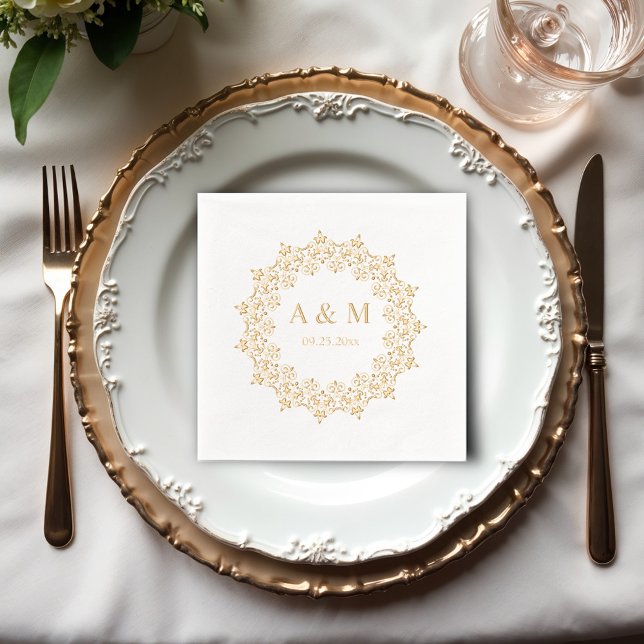 Servilletas Con Brillo Personalizar de encaje de Mandala Boda Monograma (Subido por el creador)