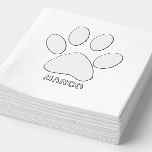 Servilletas Con Brillo Personalized Silver Foiled Dog Paw Image (Detalle)