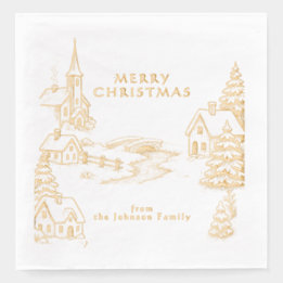 Servilletas Con Brillo Personalized Village in Winter Christmas Gold