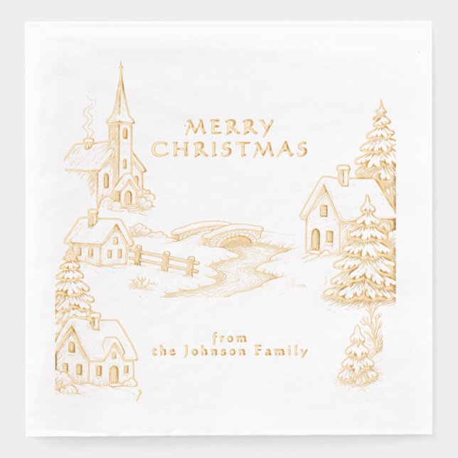 Servilletas Con Brillo Personalized Village in Winter Christmas Gold (Anverso)