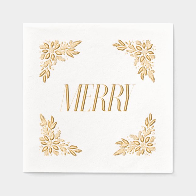 Servilletas Con Brillo Poinsettia Corners Merry Design (Anverso)