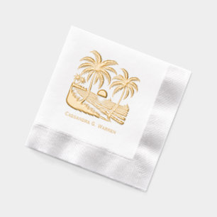 Servilletas Con Brillo Puesta de sol sobre la playa, palmeras con nombre