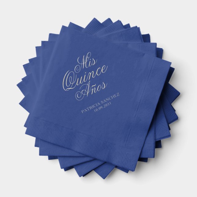 Servilletas Con Brillo Quinceanera Mis Quince Anos Blue Custom Name (Insitu (apilados))