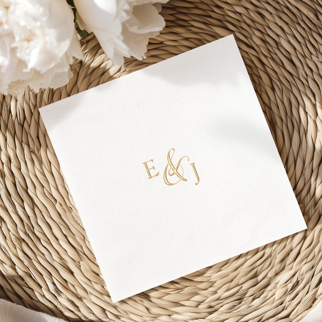 Servilletas Con Brillo Relieve metalizado dorado de escritura de cosecha  (Vintage Script Gold Foil Metallic Monogram Wedding Foil Napkins)