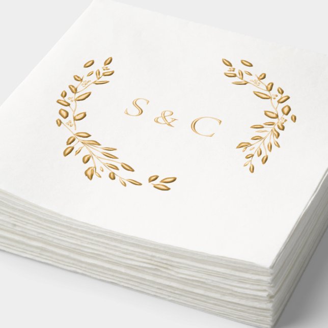 Servilletas Con Brillo Relieve metalizado dorado Monograma Wreath Elegant (Detalle)