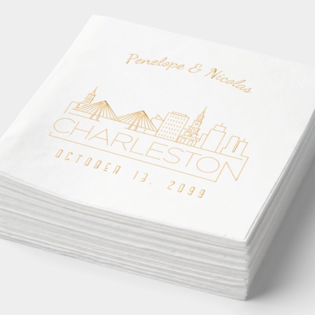 Servilletas Con Brillo Relieve metalizado dorado personalizado Charleston (Detalle)