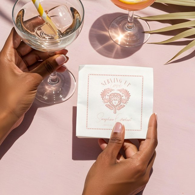 Servilletas Con Brillo Retro Tropical Palm Tree Pickleball Brillante Duch (Retro Tropical Palm Tree Pickleball Bridal Shower Foil Napkins)