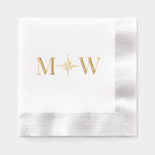 Servilletas Con Brillo Rosa de los Vientos Pareja Boda 2 Inicial Monogram