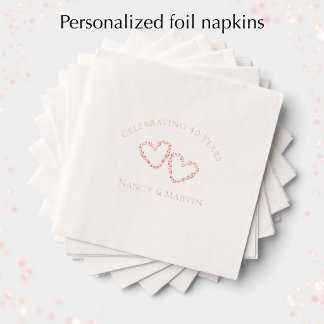 Servilletas Con Brillo Rosa elegante personalizada para el 40º aniversari