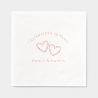 Servilletas Con Brillo Rosa elegante personalizada para el 40º aniversari