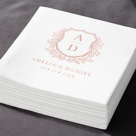 Servilletas Con Brillo Rosa floral Boda Escudo dorado Monograma