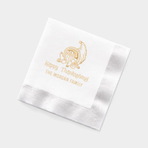 Servilletas Con Brillo Rustic Cornucopia Happy Thankending Name