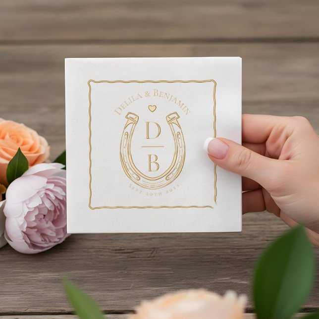 Servilletas Con Brillo Rustic Love Western Horseshoe Monogram Wedding (Rustic Love Western Horseshoe Monogram Wedding Foil Napkins)