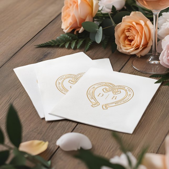 Servilletas Con Brillo Rustic Western Horseshoe Heart Monogram Wedding (Rustic Western Horseshoe Heart Monogram Wedding Foil Napkins)