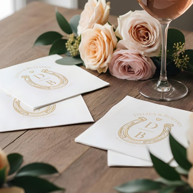 Servilletas Con Brillo Rustic Western Horseshoe Love Monogram Wedding (Rustic Western Horseshoe Love Monogram Wedding Foil Napkins)