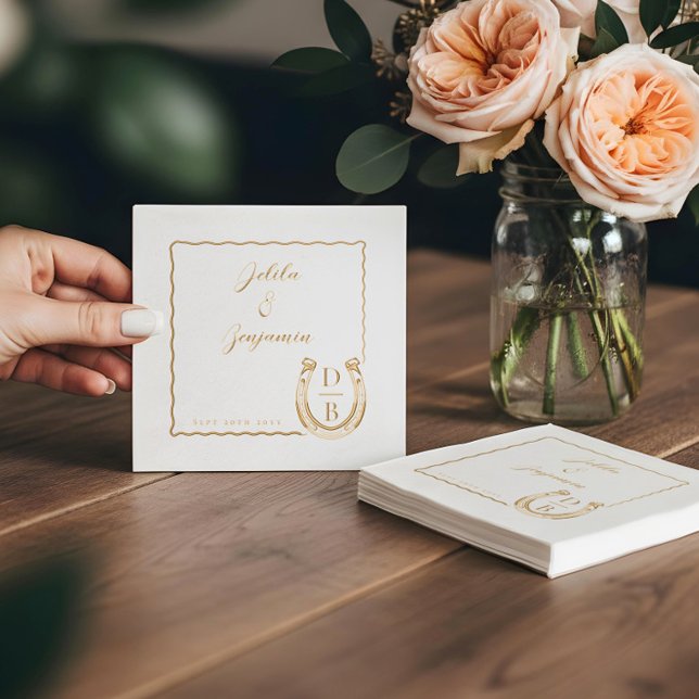 Servilletas Con Brillo Rustic Western Horseshoe Name & Monogram Wedding (Rustic Western Horseshoe Name & Monogram Wedding Foil Napkins)