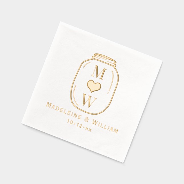 Servilletas Con Brillo Rústica Mason Jar Pareja 2 Nombre inicial Fecha (Izquierda)