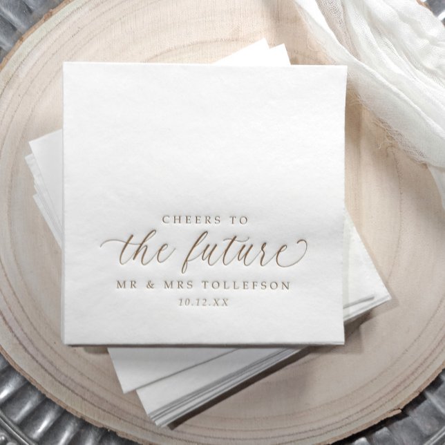 Servilletas Con Brillo Saludos al compromiso o ducha de los futuros Bodas (Custom wedding engagement napkins - cheers to the future - typography modern elegant script)