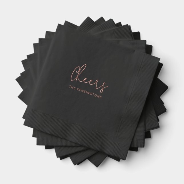Servilletas Con Brillo Saludos nombre personalizado Boda negro moderno (Insitu (apilados))
