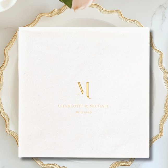 Servilletas Con Brillo Sencillo, elegante, monograma, boda (Simple, elegant, monogram, wedding foil napkins)
