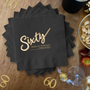 Servilletas Con Brillo Sesenta guión texto 60 cumpleaños fecha de nombre 