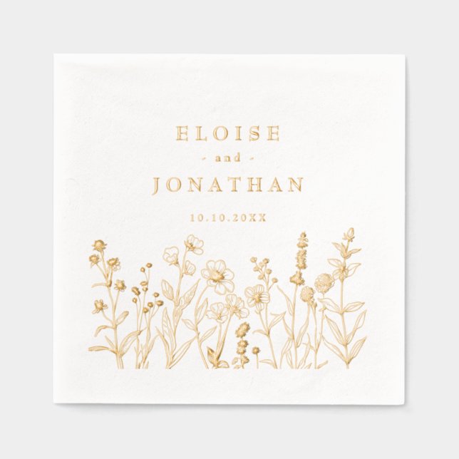 Servilletas Con Brillo Simple Boda de flores silvestres Minimalistas Gold (Anverso)