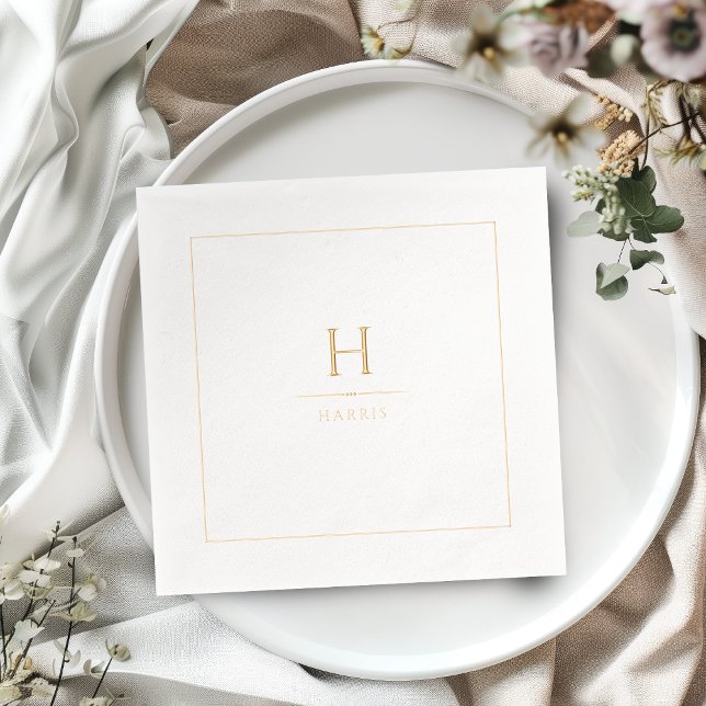 Servilletas Con Brillo Simple Elegant Modern Classy Luxe Family Monogram (Simple Elegant Modern Classy Luxe Family Monogram Foil Napkins)