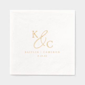 Servilletas Con Brillo Simple Modern Monogram Gold Wedding Cocktail