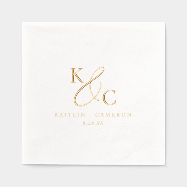 Servilletas Con Brillo Simple Modern Monogram Gold Wedding Cocktail (Anverso)