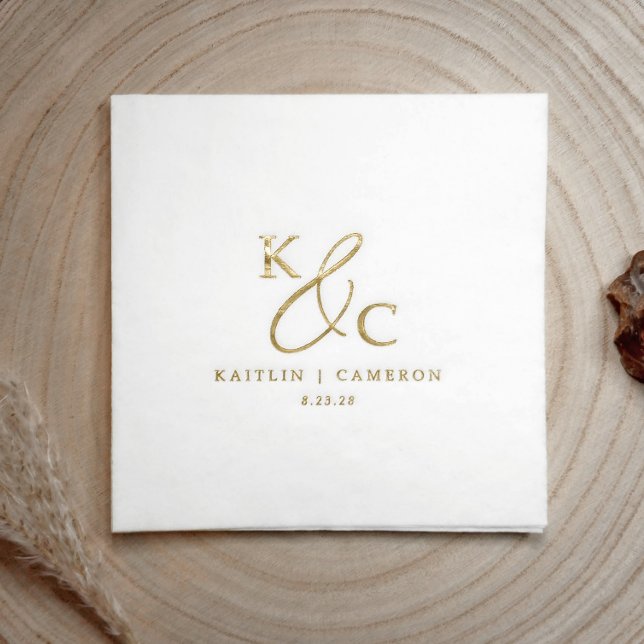 Servilletas Con Brillo Simple Modern Monogram Gold Wedding Cocktail (Personalized wedding napkins - elegant gold foil monogram / wedding logo)