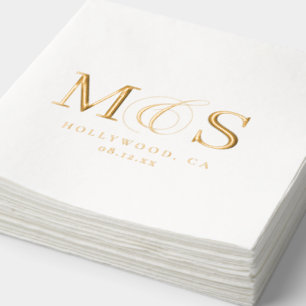 Servilletas Con Brillo Simplemente Elegantes Iniciales de Boda ID1022