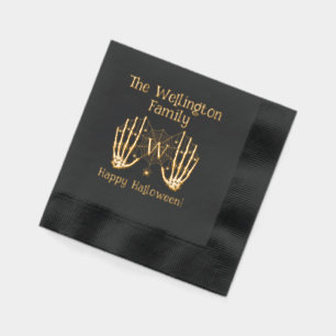 Servilletas Con Brillo Skeleton Hands Spiderweb Nombre inicial Halloween 