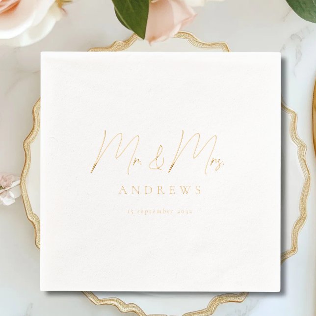 Servilletas Con Brillo ¡Sr. y Sra.! Boda elegante (Mr. & Mrs.! Elegant Wedding Custom Foil Napkins with your Name & Date.)