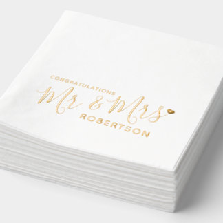 Servilletas Con Brillo Sr y Sra corazón pequeño moderno personalizado bod