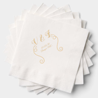Servilletas Con Brillo Texto de boda elegante y líneas ornamentadas con l