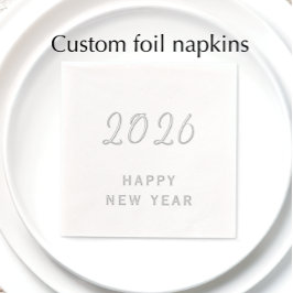 Servilletas Con Brillo Texto personalizado Feliz Año Nuevo 2026 Plata mod