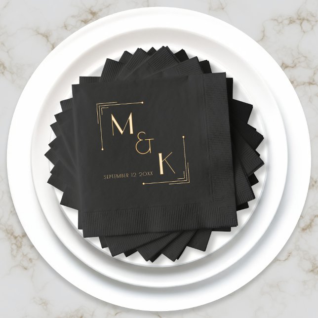 Servilletas Con Brillo Toallas de Relieve metalizado Boda Art Deco de los (For your 1920s gatsby wedding, black and real foil napkins. Just add your initials and wedding date)