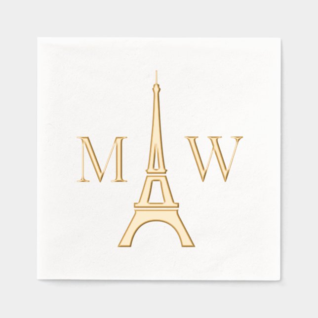 Servilletas Con Brillo Torre Eiffel #1 Dos Bodas de dos pulgadas Monogram (Anverso)