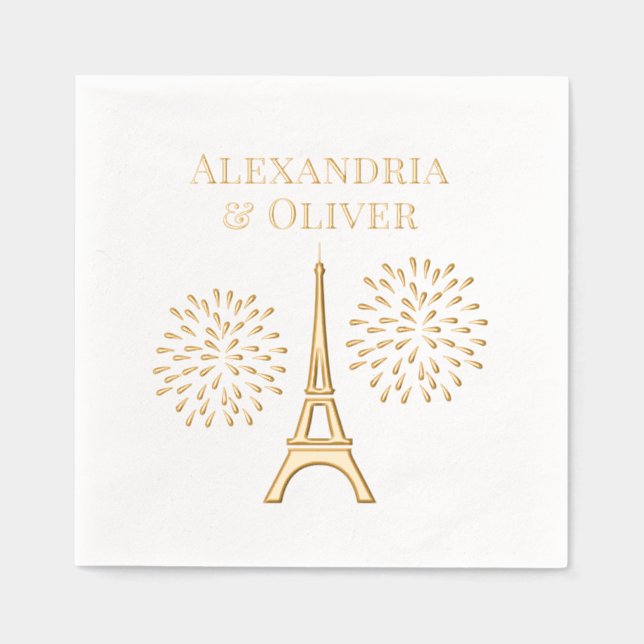 Servilletas Con Brillo Torre Eiffel #1 Silhouette Fireworks Parejas Nombr (Anverso)