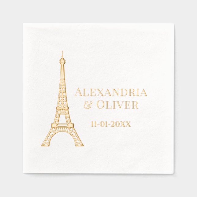 Servilletas Con Brillo Torre Eiffel #2D Pareja Boda Francia (Anverso)