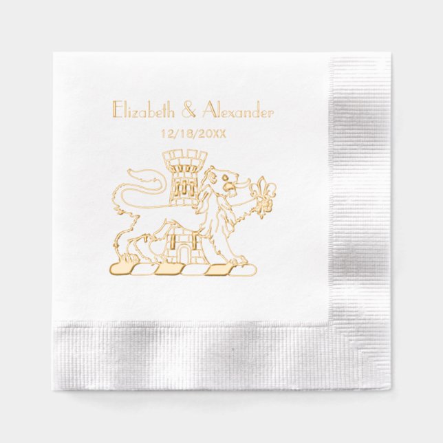 Servilletas Con Brillo Torre León Fleur de Lis Escudo Emblem C (Anverso)