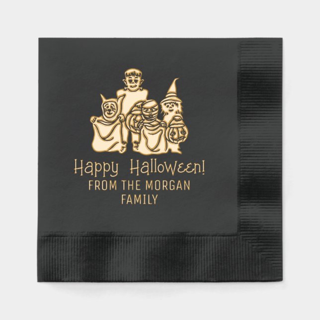 Servilletas Con Brillo Truco o tratamiento Silhouette Feliz Halloween (Anverso)