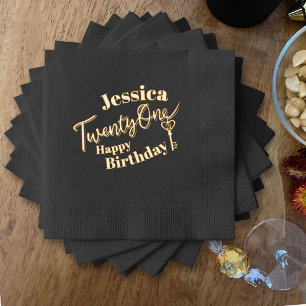 Servilletas Con Brillo Veintiún clave oro negro del fiesta de cumpleaños