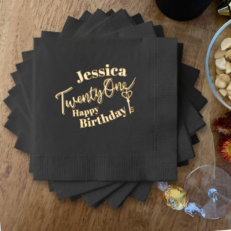 Servilletas Con Brillo Veintiún clave oro negro del fiesta de cumpleaños 